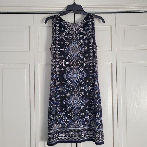 White House Black Market Black & Blue Paisley Print Embellished Dress XS - Picture 2 of 11